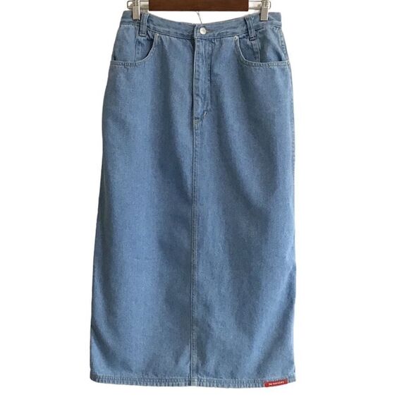 Jean Denim Maxi Skirt No Excuses Femme Fatale Button Down Maxi Skirt Size 13/14 - Picture 2 of 13